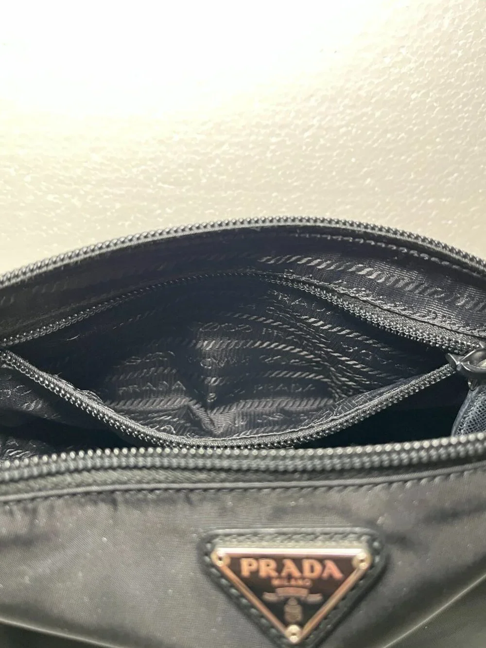 Prada Black Nylon Wristlet Pouch Authentic